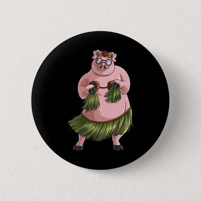 Cool Hawaiian Luau Pig Funny Boar Lover Hula Danci Button (Vorderseite)