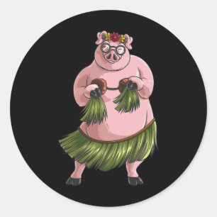 Cool Hawaiian Luau Pig Funny Boar Lover Hula Danci Runder Aufkleber