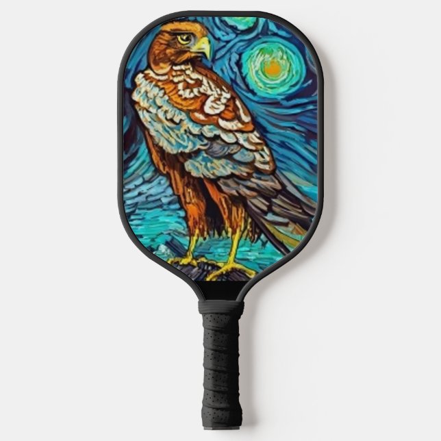 Cool Hawk Starry Night Art Pickleball Schläger (Vorderseite)
