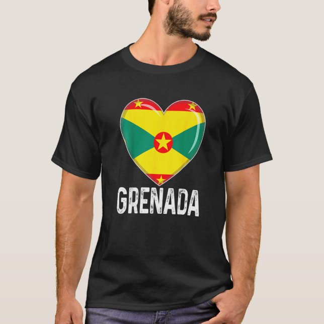 Cool Heart Grenada Flag Men Women Kid Patriotic   T-Shirt (Vorderseite)