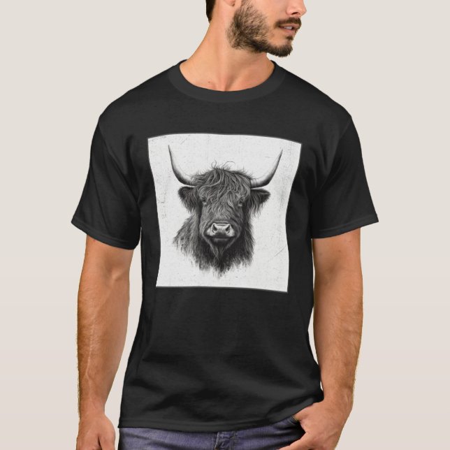 Cool Highland Cow Illustration Black Horn Women Me T-Shirt (Vorderseite)