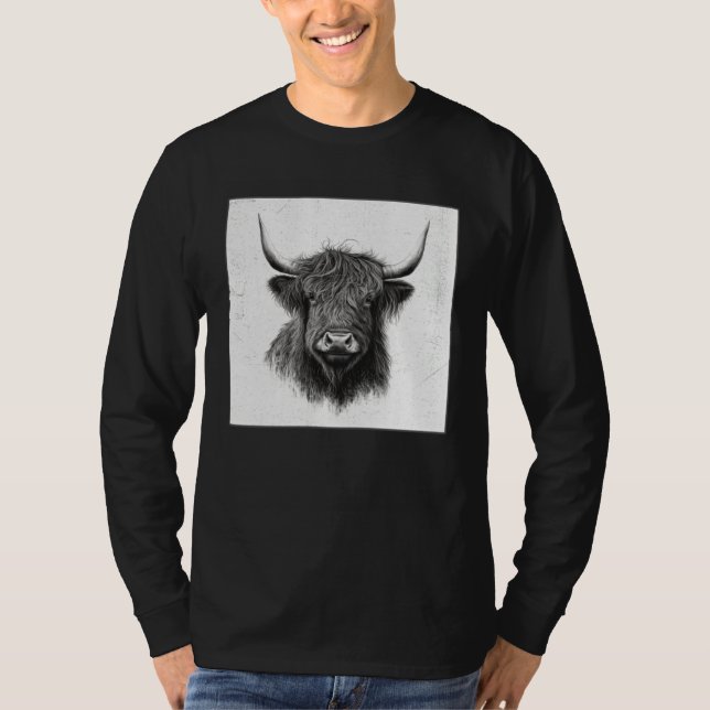 Cool Highland Cow Illustration Black Horn Women Me T-Shirt (Vorderseite)