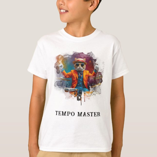 *~* Cool Hip Cat Boy Drummer Whimsical T-Shirt (Vorderseite)