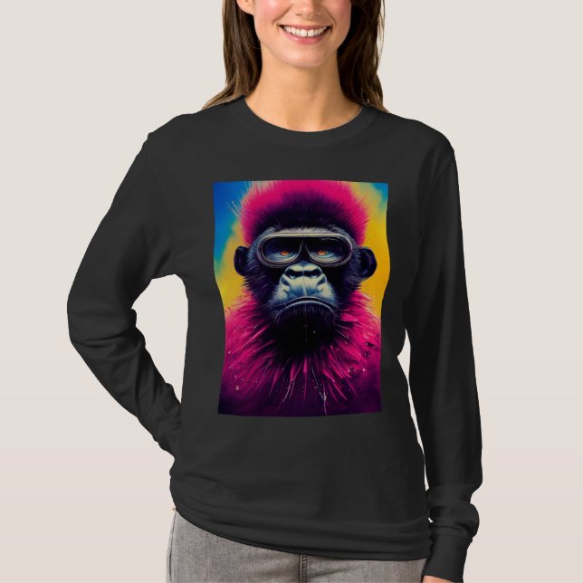 Cool Hipster Colorful Gorilla Illustration Graphic T-Shirt (Vorderseite)