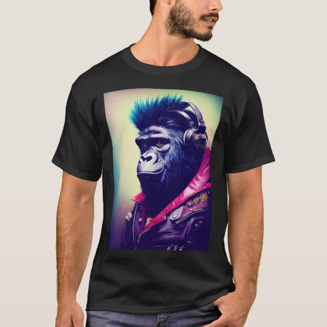 Cool Hipster Colorful Gorilla Illustration Graphic T-Shirt (Vorderseite)
