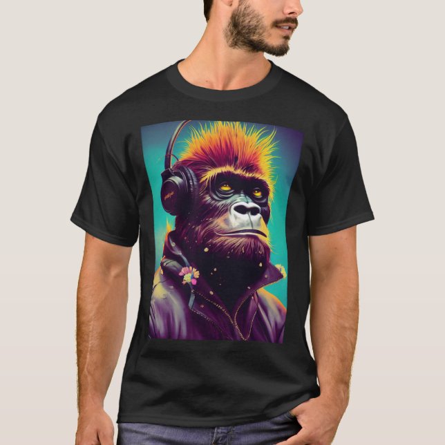 Cool Hipster Colorful Gorilla Illustration Graphic T-Shirt (Vorderseite)