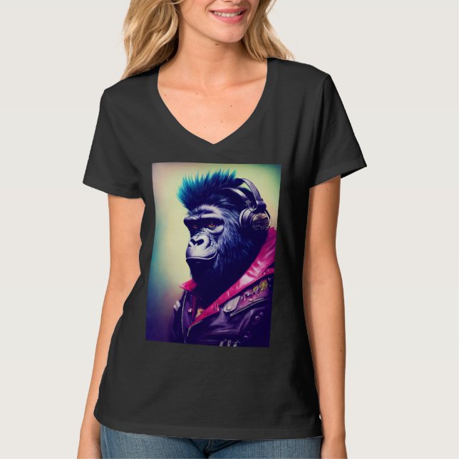 Cool Hipster Colorful Gorilla Illustration Graphic T-Shirt (Vorderseite)