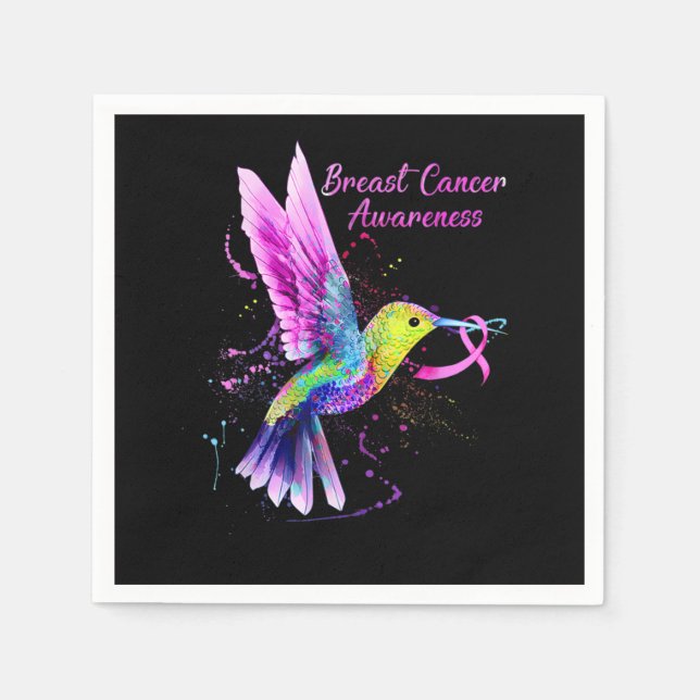 Cool Hummingbird Holding Pink Ribbon Breast Cancer Serviette (Vorderseite)