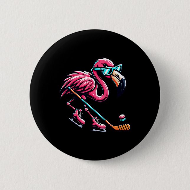 Cool Ice Hockey Flamingo Shades Style  Button (Vorderseite)