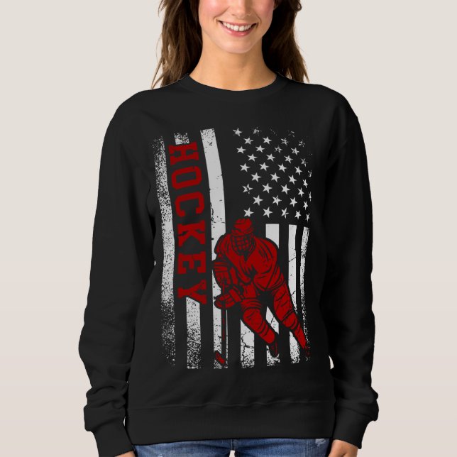 Cool Ice Hockey Player Distressed USA American Fla Sweatshirt (Vorderseite)