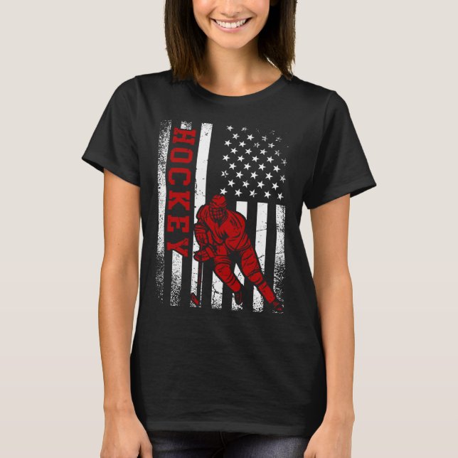 Cool Ice Hockey Player Distressed USA American Fla T-Shirt (Vorderseite)