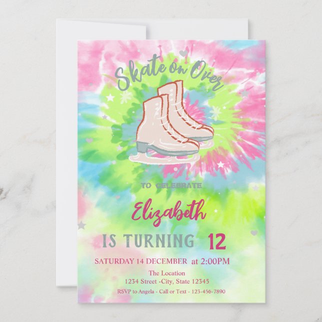 Cool Ice skates Tie Dye Birthday Einladung (Vorderseite)