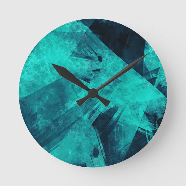 Cool Jagged Blue Abstract Runde Wanduhr (Vorderseite)