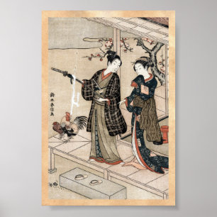Cool japanese vintage ukiyo-e scroll two geisha poster