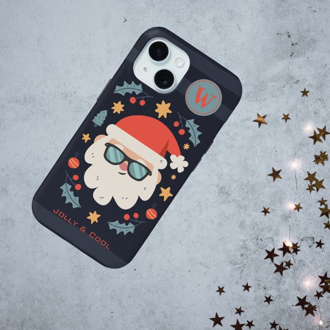 Cool Jolly Santa Claus Monogram Initial Case-Mate iPhone Hülle (Personalize by providing the Monogram Initial.  You can also change the text phrase if you wish.)