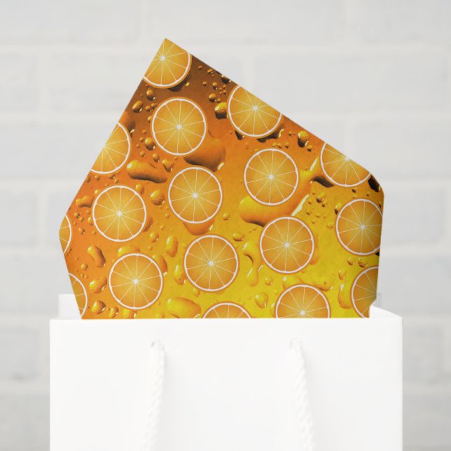 Cool Juicy Orange fruit slices pattern water drops Seidenpapier (Geschenktüte)