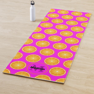 Cool Juicy Orange Scheiben Monogramm Neon pink Yogamatte