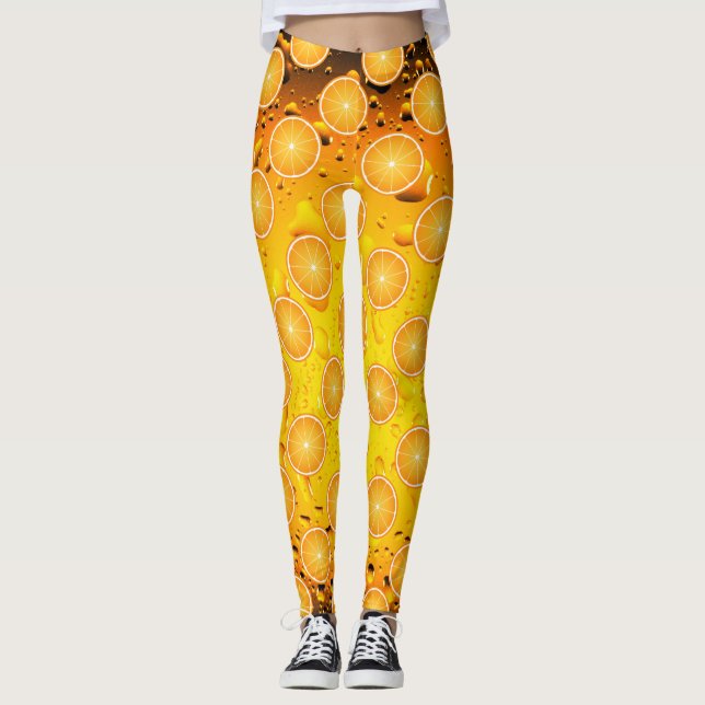 Cool Juicy Orange Schnitte auf Wassertropfen Leggings (Vorderseite)