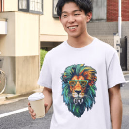 Cool King – Colorful Lion with Shades Design T-Shirt