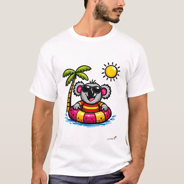 Cool Koala Pool Party Cartoon T-Shirt (Vorderseite)