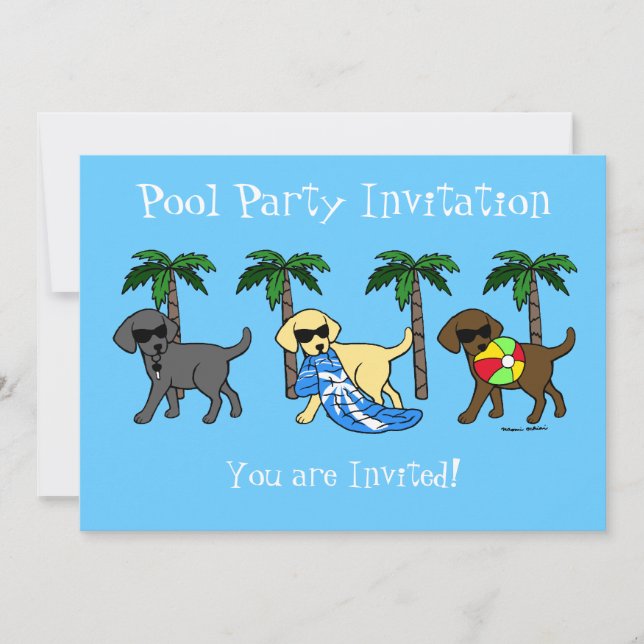 Cool Labradors Beach Party Cartoon Einladung (Vorderseite)
