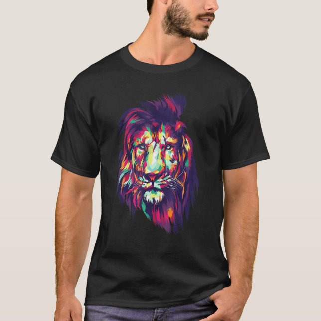 Cool lebendige, farbenfrohe Löwe T-Shirt (Vorderseite)