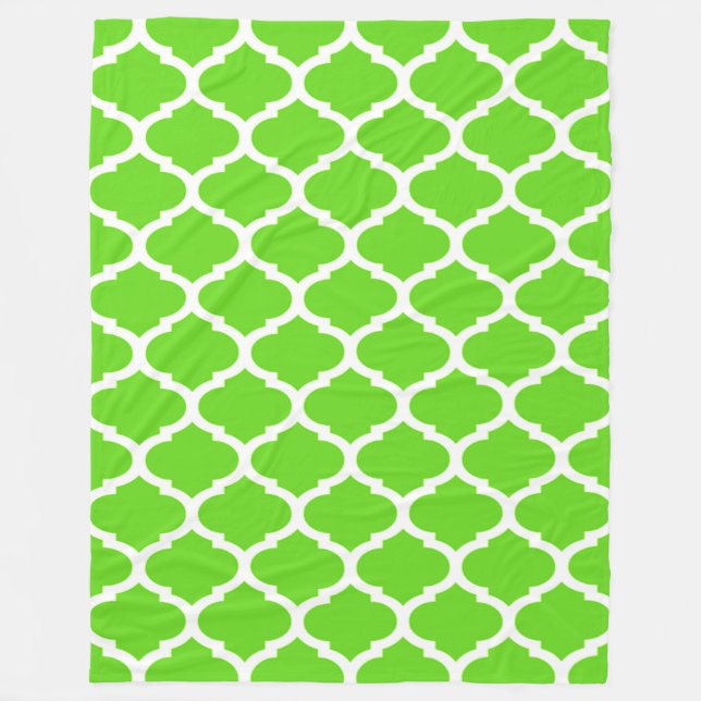Cool Lime Green marokkanisches Quatrefolienmuster Fleecedecke (Vorderseite)