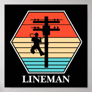 Cool Lineman Vintag Sunset Poster