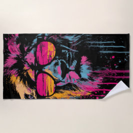 Cool Lion with Sunglasses Neon Pop Art Strandtuch