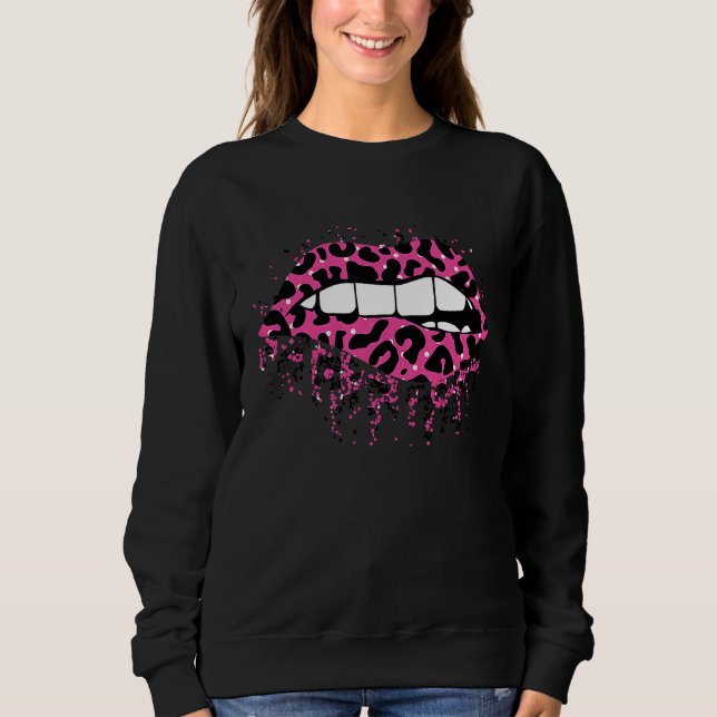 Cool Lips Bite Kiss Me Leopard Print Cheetah Valen Sweatshirt (Vorderseite)