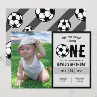 Cool Little Striker Soccer Foto 1. Geburtstag Einladung