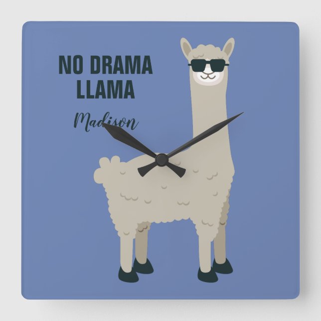 Cool Llama custom name & color wall clock Quadratische Wanduhr (Vorderseite)