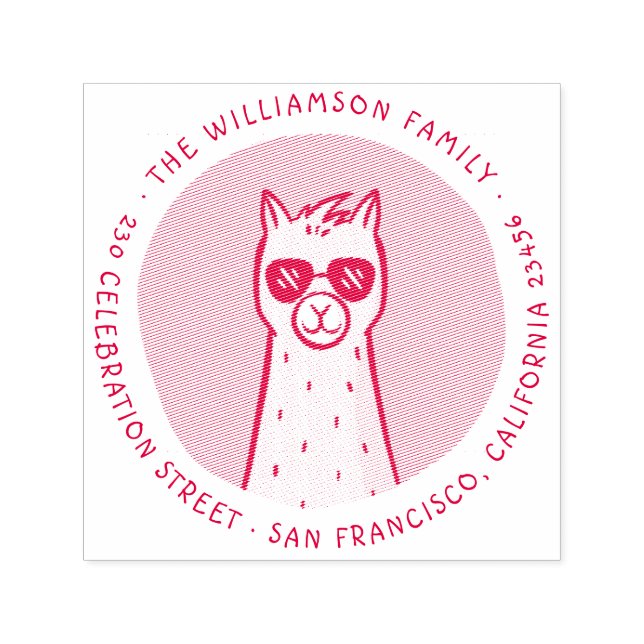 Cool Llama | Runde Familienname Rücksendeadresse Permastempel (Design)