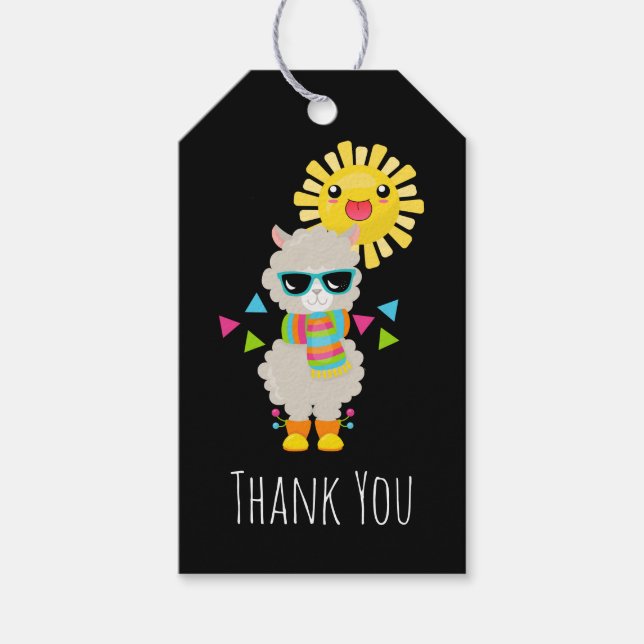 Cool Llama und lächelnd Kawaii Sun Vielen Dank Geschenkanhänger (Vorderseite)
