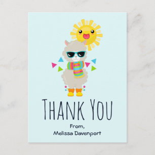 Cool Llama und lächelnd Kawaii Sun Vielen Dank Postkarte