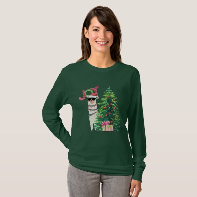 Cool Llama | Weihnachtsbaum mit Geschenken T-Shirt (Vorne ganz)