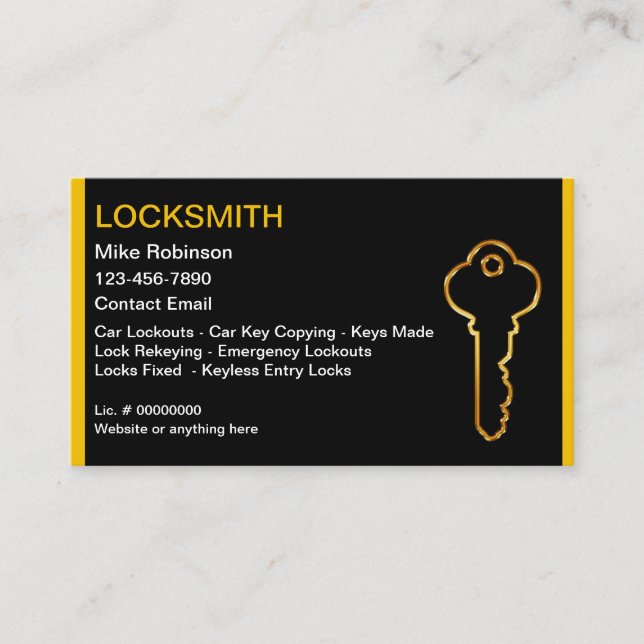 Cool Locksmith Gold House Key Business Cards Visitenkarte (Vorderseite)