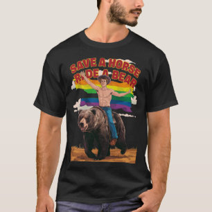 Cool Lustig Rette ein Pferd Reite einen Bären Schw T-Shirt