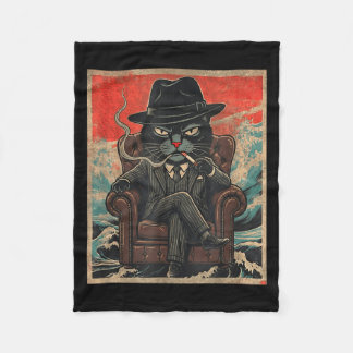 Cool Mafia Cat Funny The Catfather Smoking Vintage Fleecedecke