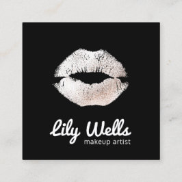 Cool Makeup Artist Silver Kissing Lips Schwarz Quadratische Visitenkarte