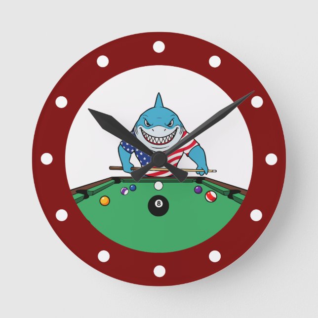 Cool Man Cave Pool Shark Wall Clocks Runde Wanduhr (Vorderseite)