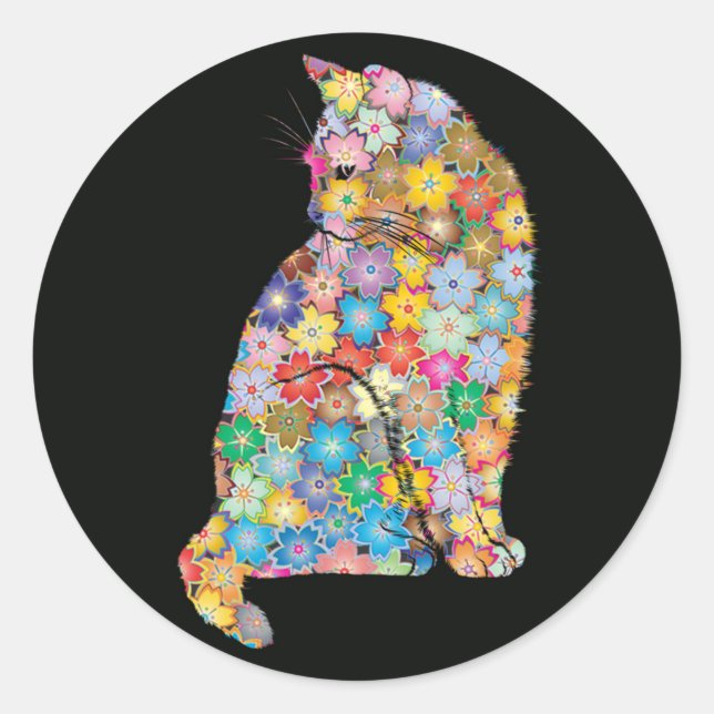 Cool Mandala Floral Cat Lover Runder Aufkleber (Vorderseite)