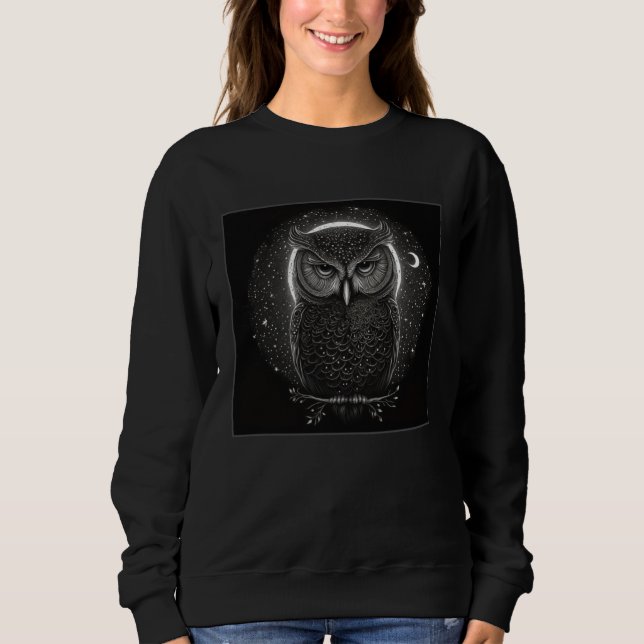 Cool Mandala Owl Illustration Unique Big Eyes Wome Sweatshirt (Vorderseite)