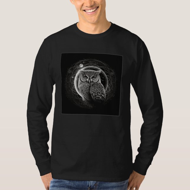 Cool Mandala Owl Illustration Unique Big Eyes Wome T-Shirt (Vorderseite)
