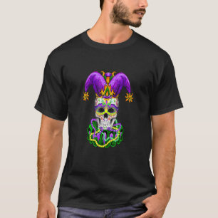 Cool Mardi Gras Skull Jester Hat Masked Beads T-Shirt