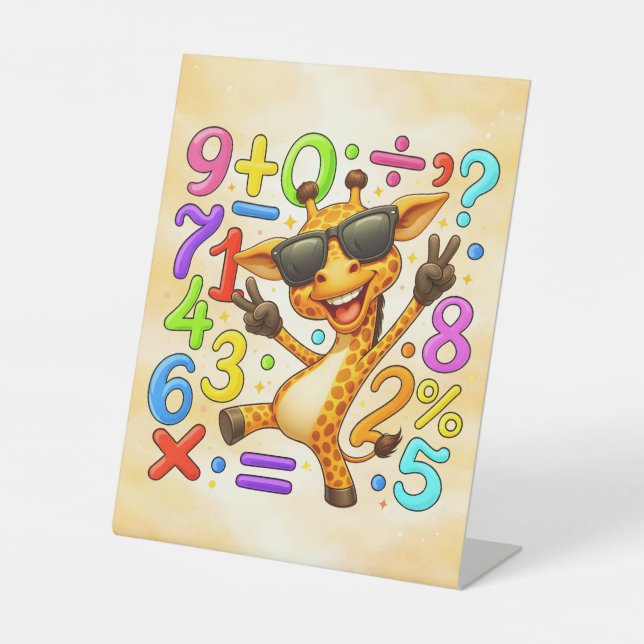 Cool Maths Giraffe Numbers Desk Art for Kids Sockelschild (Vorderseite)