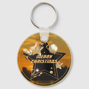 Cool Modern Gold Black Metallic Stars Merry Xmas Schlüsselanhänger