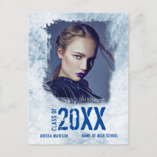 Cool Modern Grunge Foto Blue Grad Ankündigung Postkarte