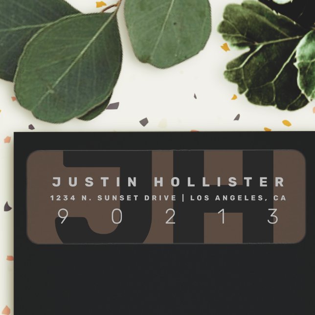 Cool-Modern-Monogramm | Dunkle Grays Rücksendeadre (Von Creator hochgeladen)