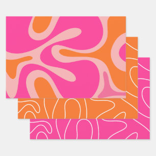 Cool Moderne Abstrakte Muster in Hot Pink & Orange Geschenkpapier Set